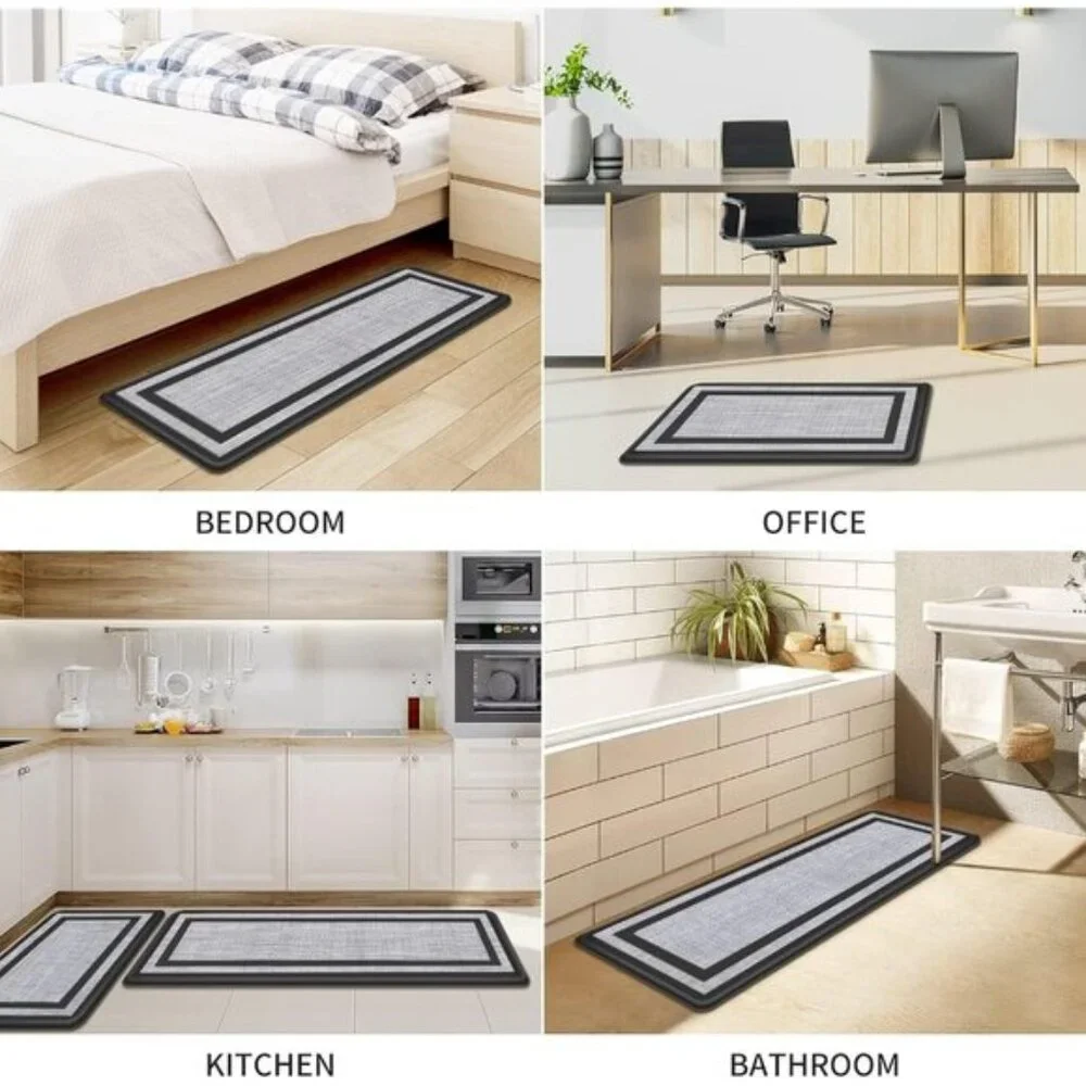 2 Pcs Cushioned Anti-Fatigue Kitchen Mats, Non-Skid Waterproof Rugs, Black/Gray